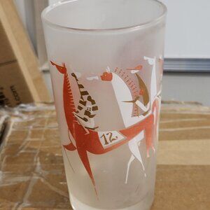 LIBBEY FROSTED MCM LONGCHAMP EQUESTRIAN RACE HIGHBALL GLASS 5 1/2" GUC "BIN H"